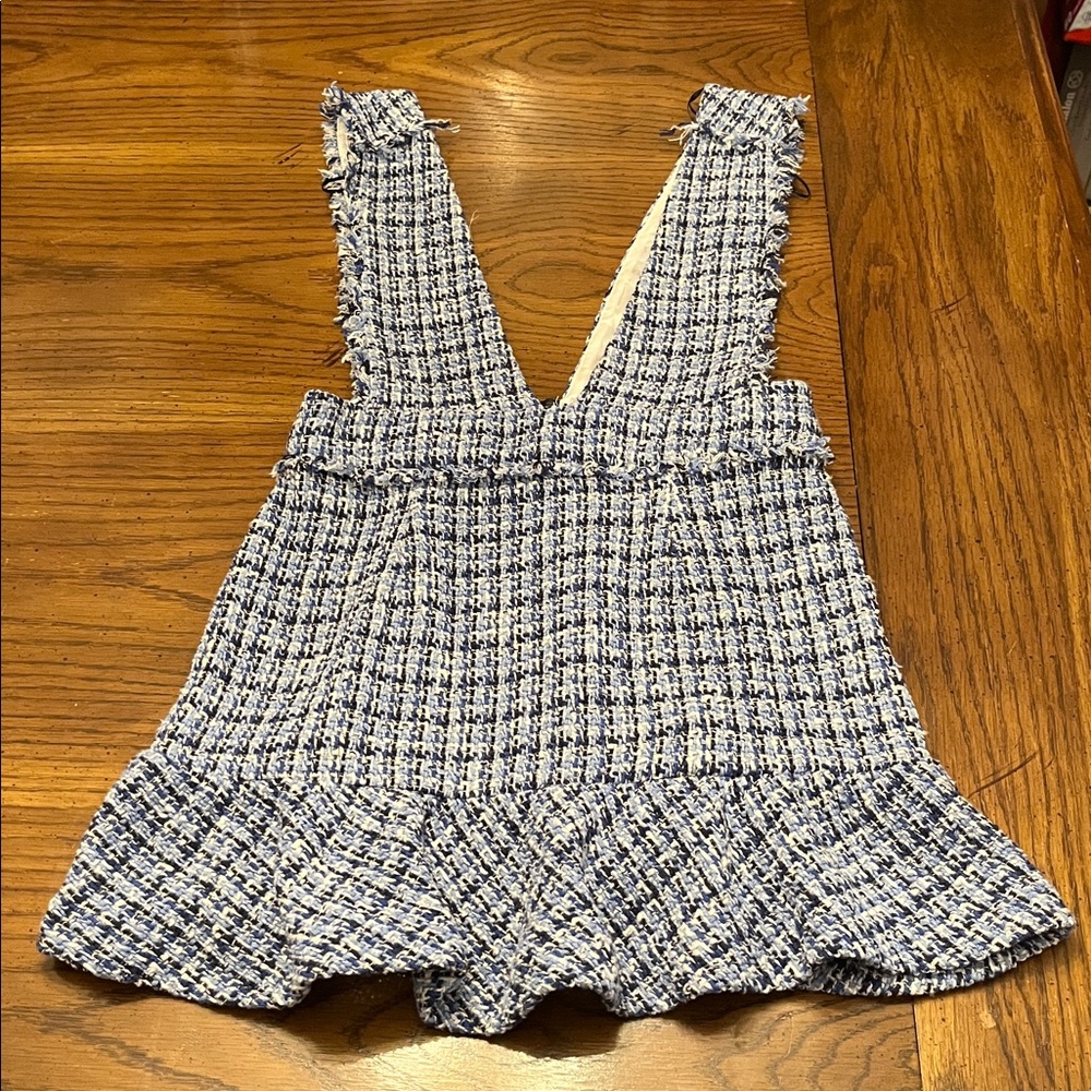 Zara Blue and White Textured‎ Pinafore Dress, size small, NWT